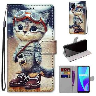 For OPPO Realme C15 / C12 / C25 / 7i (Global) / Narzo 20 / 30A Coloured Drawing Cross Texture Horizontal Flip PU Leather Case with Holder & Card Slots & Wallet & Lanyard(Leather Shoes Cat)