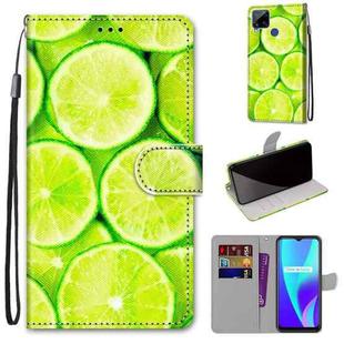 For OPPO Realme C15 / C12 / C25 / 7i (Global) / Narzo 20 / 30A Coloured Drawing Cross Texture Horizontal Flip PU Leather Case with Holder & Card Slots & Wallet & Lanyard(Green Lemon)