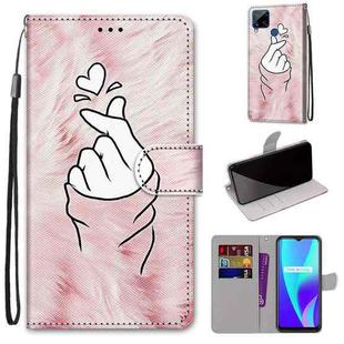 For OPPO Realme C15 / C12 / C25 / 7i (Global) / Narzo 20 / 30A Coloured Drawing Cross Texture Horizontal Flip PU Leather Case with Holder & Card Slots & Wallet & Lanyard(Pink Hands Heart)