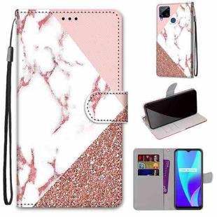 For OPPO Realme C15 / C12 / C25 / 7i (Global) / Narzo 20 / 30A Coloured Drawing Cross Texture Horizontal Flip PU Leather Case with Holder & Card Slots & Wallet & Lanyard(Pink Stone Texture)