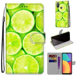 For Alcatel 3L 2021 Coloured Drawing Cross Texture Horizontal Flip PU Leather Case with Holder & Card Slots & Wallet & Lanyard(Green Lemon)