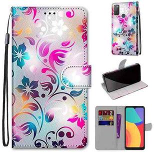 For Alcatel 3L 2021 Coloured Drawing Cross Texture Horizontal Flip PU Leather Case with Holder & Card Slots & Wallet & Lanyard(Gradient Colorful Flower)