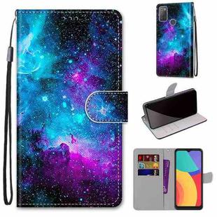 For Alcatel 3L 2021 Coloured Drawing Cross Texture Horizontal Flip PU Leather Case with Holder & Card Slots & Wallet & Lanyard(Purple Green Starry Sky)