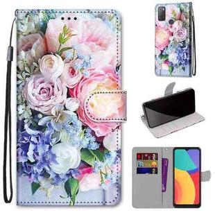 For Alcatel 3L 2021 Coloured Drawing Cross Texture Horizontal Flip PU Leather Case with Holder & Card Slots & Wallet & Lanyard(Light Pink Bouquet)