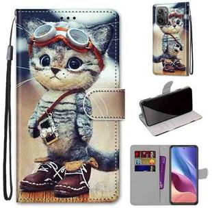 For Xiaomi Redmi K40 / K40 Pro / K40 Pro+ Coloured Drawing Cross Texture Horizontal Flip PU Leather Case with Holder & Card Slots & Wallet & Lanyard(Leather Shoes Cat)