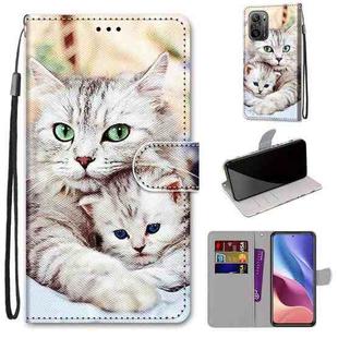 For Xiaomi Redmi K40 / K40 Pro / K40 Pro+ Coloured Drawing Cross Texture Horizontal Flip PU Leather Case with Holder & Card Slots & Wallet & Lanyard(Big Cat Holding Kitten)