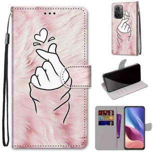 For Xiaomi Redmi K40 / K40 Pro / K40 Pro+ Coloured Drawing Cross Texture Horizontal Flip PU Leather Case with Holder & Card Slots & Wallet & Lanyard(Pink Hands Heart)