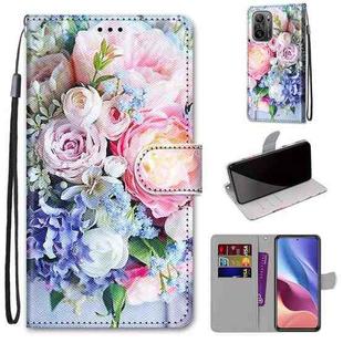 For Xiaomi Redmi K40 / K40 Pro / K40 Pro+ Coloured Drawing Cross Texture Horizontal Flip PU Leather Case with Holder & Card Slots & Wallet & Lanyard(Light Pink Bouquet)