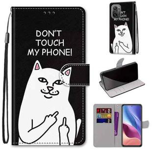 For Xiaomi Redmi K40 / K40 Pro / K40 Pro+ Coloured Drawing Cross Texture Horizontal Flip PU Leather Case with Holder & Card Slots & Wallet & Lanyard(Middle Finger White Cat)