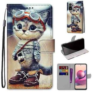 For Xiaomi Redmi Note 10 4G / Note 10S Coloured Drawing Cross Texture Horizontal Flip PU Leather Case with Holder & Card Slots & Wallet & Lanyard(Leather Shoes Cat)
