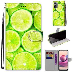 For Xiaomi Redmi Note 10 4G / Note 10S Coloured Drawing Cross Texture Horizontal Flip PU Leather Case with Holder & Card Slots & Wallet & Lanyard(Green Lemon)