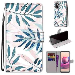 For Xiaomi Redmi Note 10 4G / Note 10S Coloured Drawing Cross Texture Horizontal Flip PU Leather Case with Holder & Card Slots & Wallet & Lanyard(Pink Green Leaf)