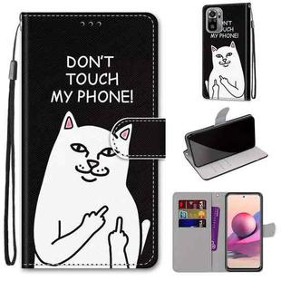 For Xiaomi Redmi Note 10 4G / Note 10S Coloured Drawing Cross Texture Horizontal Flip PU Leather Case with Holder & Card Slots & Wallet & Lanyard(Middle Finger White Cat)