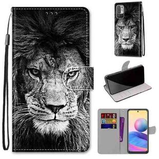 For Xiaomi Redmi Note 10 5G Coloured Drawing Cross Texture Horizontal Flip PU Leather Case with Holder & Card Slots & Wallet & Lanyard(Black White Lion Head)