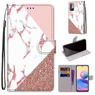 For Xiaomi Redmi Note 10 5G Coloured Drawing Cross Texture Horizontal Flip PU Leather Case with Holder & Card Slots & Wallet & Lanyard(Pink Stone Texture)