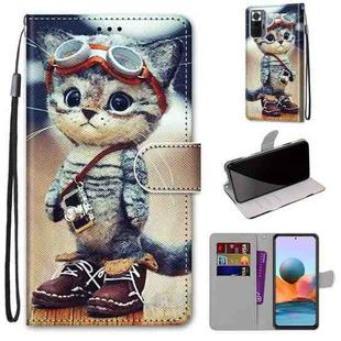 For Xiaomi Redmi Note 10 Pro Max / Note 10 Pro Coloured Drawing Cross Texture Horizontal Flip PU Leather Case with Holder & Card Slots & Wallet & Lanyard(Leather Shoes Cat)