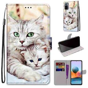 For Xiaomi Redmi Note 10 Pro Max / Note 10 Pro Coloured Drawing Cross Texture Horizontal Flip PU Leather Case with Holder & Card Slots & Wallet & Lanyard(Big Cat Holding Kitten)