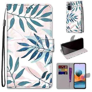 For Xiaomi Redmi Note 10 Pro Max / Note 10 Pro Coloured Drawing Cross Texture Horizontal Flip PU Leather Case with Holder & Card Slots & Wallet & Lanyard(Pink Green Leaf)