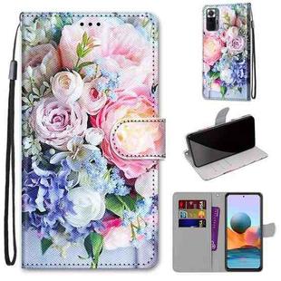 For Xiaomi Redmi Note 10 Pro Max / Note 10 Pro Coloured Drawing Cross Texture Horizontal Flip PU Leather Case with Holder & Card Slots & Wallet & Lanyard(Light Pink Bouquet)