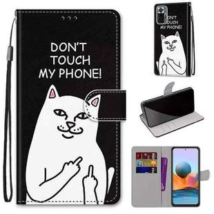 For Xiaomi Redmi Note 10 Pro Max / Note 10 Pro Coloured Drawing Cross Texture Horizontal Flip PU Leather Case with Holder & Card Slots & Wallet & Lanyard(Middle Finger White Cat)