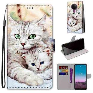 For Nokia 5.4 Coloured Drawing Cross Texture Horizontal Flip PU Leather Case with Holder & Card Slots & Wallet & Lanyard(Big Cat Holding Kitten)