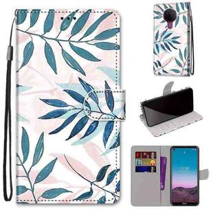 For Nokia 5.4 Coloured Drawing Cross Texture Horizontal Flip PU Leather Case with Holder & Card Slots & Wallet & Lanyard(Pink Green Leaf)