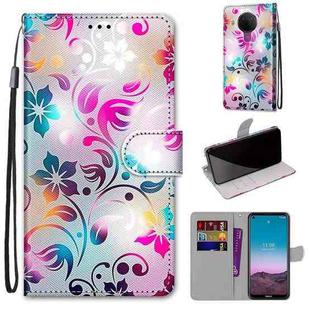 For Nokia 5.4 Coloured Drawing Cross Texture Horizontal Flip PU Leather Case with Holder & Card Slots & Wallet & Lanyard(Gradient Colorful Flower)