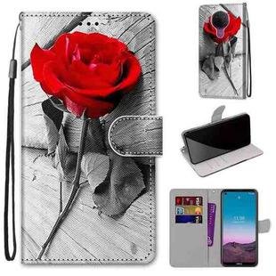 For Nokia 5.4 Coloured Drawing Cross Texture Horizontal Flip PU Leather Case with Holder & Card Slots & Wallet & Lanyard(Wood Red Rose)