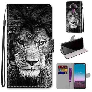 For Nokia 5.4 Coloured Drawing Cross Texture Horizontal Flip PU Leather Case with Holder & Card Slots & Wallet & Lanyard(Black White Lion Head)