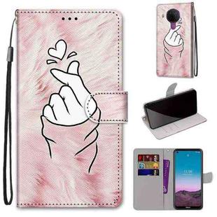 For Nokia 5.4 Coloured Drawing Cross Texture Horizontal Flip PU Leather Case with Holder & Card Slots & Wallet & Lanyard(Pink Hands Heart)