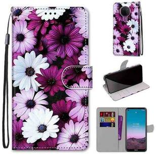 For Nokia 5.4 Coloured Drawing Cross Texture Horizontal Flip PU Leather Case with Holder & Card Slots & Wallet & Lanyard(Chrysanthemum Pink White Purple)