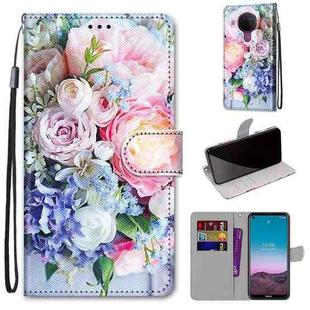 For Nokia 5.4 Coloured Drawing Cross Texture Horizontal Flip PU Leather Case with Holder & Card Slots & Wallet & Lanyard(Light Pink Bouquet)