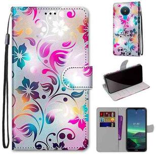 For Nokia 1.4 Coloured Drawing Cross Texture Horizontal Flip PU Leather Case with Holder & Card Slots & Wallet & Lanyard(Gradient Colorful Flower)