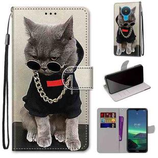 For Nokia 1.4 Coloured Drawing Cross Texture Horizontal Flip PU Leather Case with Holder & Card Slots & Wallet & Lanyard(Golden Chain Grey Cat)