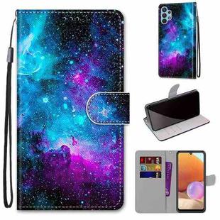 For Samsung Galaxy A32 4G / A32 Lite Coloured Drawing Cross Texture Horizontal Flip PU Leather Case with Holder & Card Slots & Wallet & Lanyard(Purple Green Starry Sky)
