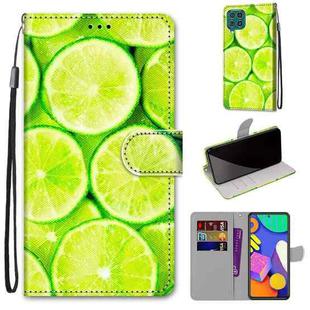 For Samsung Galaxy F62 / M62 Coloured Drawing Cross Texture Horizontal Flip PU Leather Case with Holder & Card Slots & Wallet & Lanyard(Green Lemon)