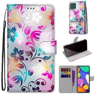 For Samsung Galaxy F62 / M62 Coloured Drawing Cross Texture Horizontal Flip PU Leather Case with Holder & Card Slots & Wallet & Lanyard(Gradient Colorful Flower)