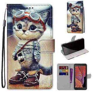 For Samsung Galaxy Xcover 5 Coloured Drawing Cross Texture Horizontal Flip PU Leather Case with Holder & Card Slots & Wallet & Lanyard(Leather Shoes Cat)