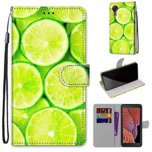 For Samsung Galaxy Xcover 5 Coloured Drawing Cross Texture Horizontal Flip PU Leather Case with Holder & Card Slots & Wallet & Lanyard(Green Lemon)