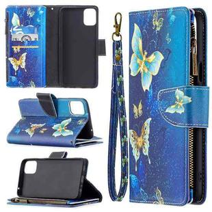 For LG K42 Colored Drawing Pattern Zipper Horizontal Flip Leather Case with Holder & Card Slots & Wallet(Gold Butterfly)