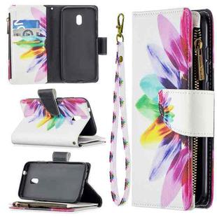 For Nokia C1 Plus Colored Drawing Pattern Zipper Horizontal Flip Leather Case with Holder & Card Slots & Wallet(Sun Flower)