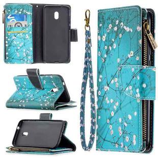 For Nokia C1 Plus Colored Drawing Pattern Zipper Horizontal Flip Leather Case with Holder & Card Slots & Wallet(Plum Blossom)