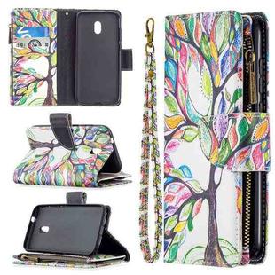 For Nokia C1 Plus Colored Drawing Pattern Zipper Horizontal Flip Leather Case with Holder & Card Slots & Wallet(Tree)