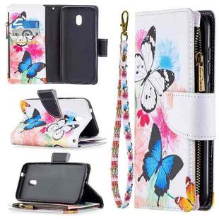 For Nokia C1 Plus Colored Drawing Pattern Zipper Horizontal Flip Leather Case with Holder & Card Slots & Wallet(Two Butterflies)