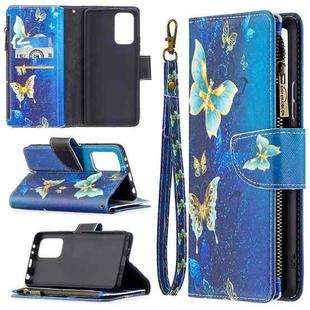 For Xiaomi Redmi Note 10 Pro Colored Drawing Pattern Zipper Horizontal Flip Leather Case with Holder & Card Slots & Wallet(Gold Butterfly)