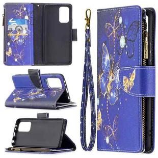 For Xiaomi Redmi Note 10 Pro Colored Drawing Pattern Zipper Horizontal Flip Leather Case with Holder & Card Slots & Wallet(Purple Butterfly)
