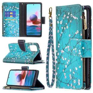 For Xiaomi Redmi Note 10 4G Colored Drawing Pattern Zipper Horizontal Flip Leather Case with Holder & Card Slots & Wallet(Plum Blossom)