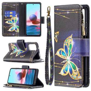 For Xiaomi Redmi Note 10 4G Colored Drawing Pattern Zipper Horizontal Flip Leather Case with Holder & Card Slots & Wallet(Big Butterfly)