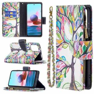 For Xiaomi Redmi Note 10 4G Colored Drawing Pattern Zipper Horizontal Flip Leather Case with Holder & Card Slots & Wallet(Tree)