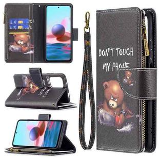 For Xiaomi Redmi Note 10 4G Colored Drawing Pattern Zipper Horizontal Flip Leather Case with Holder & Card Slots & Wallet(Bear)